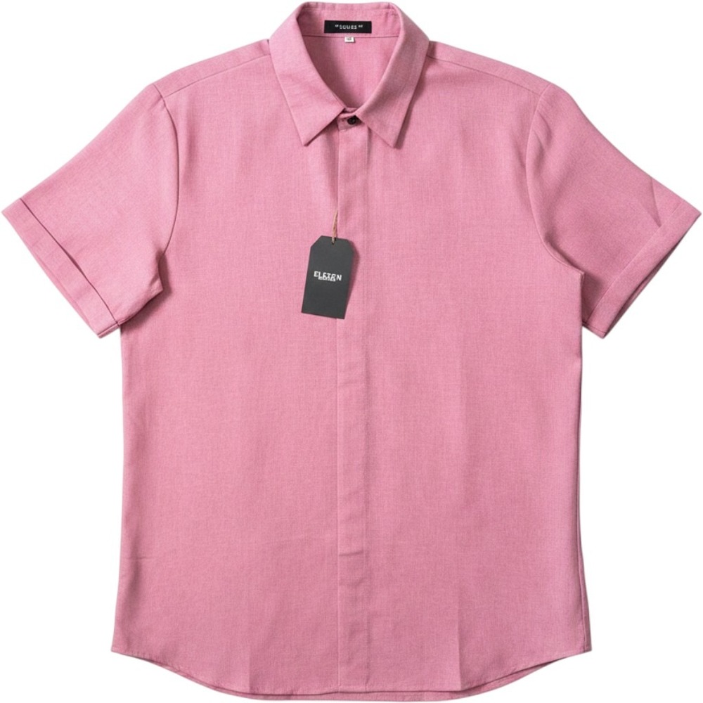 Eleven Oasis‎ Mens Pink Linen Cotton Short Sleeve Hidden Button Down Shirt M NWT